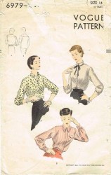 6979 VOGUE 1949 TUCK IN LONG SLEEVE COLLAR BUTTON BLOUSE PATTERN 42" BUST